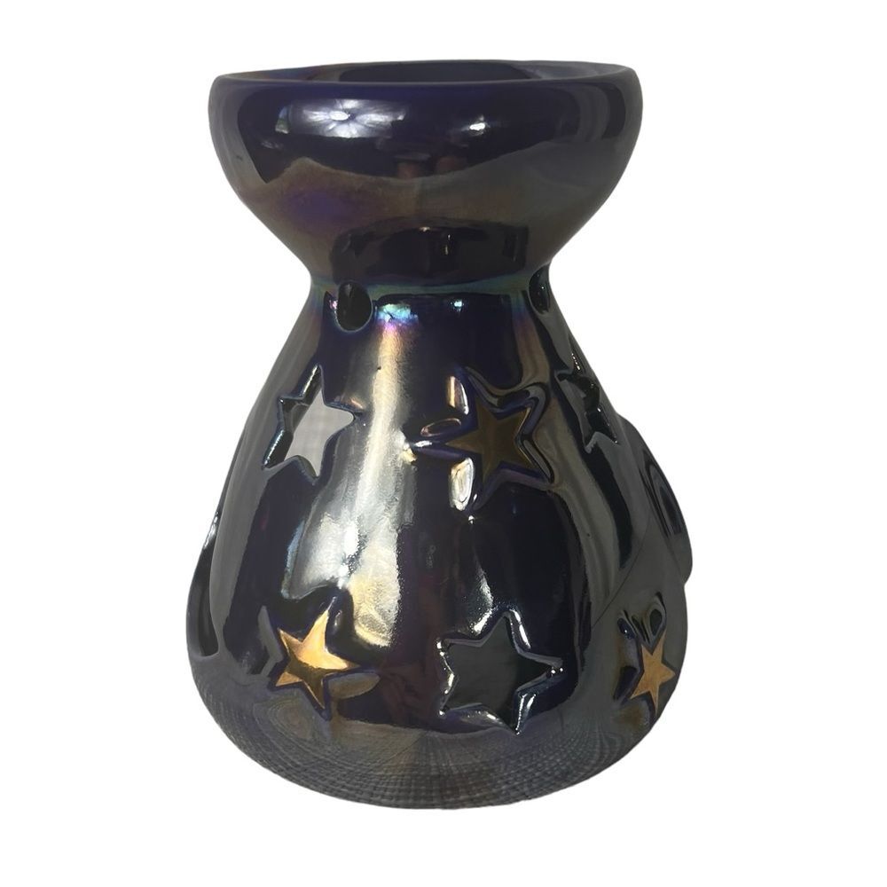 Vintage Marex Liquid Incense Burner Iridescent Blue Celestial Moon Stars Poland